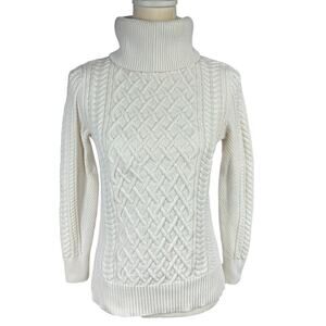 Banana Republic Sweater Women Size X-Small White Cable Knit Classic Turtleneck